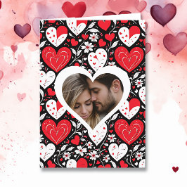 Herz und Blume Personalisiertes Foto und Botschaft Feiertagskarte