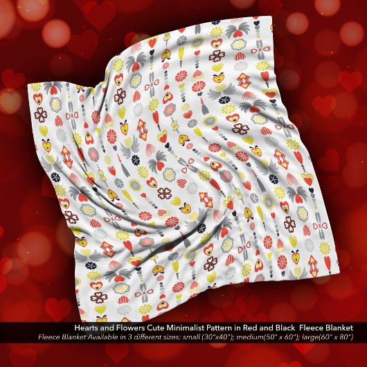 Herz und Blume Rot und Schwarz Niedlich Minimalist Fleecedecke