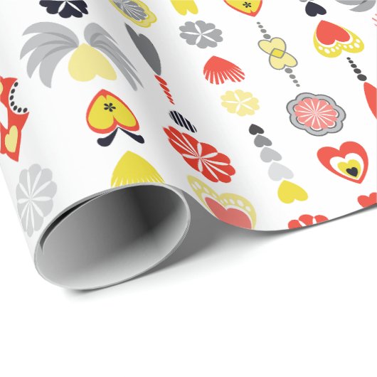 Herz und Blume Rot und Schwarz Niedlich Minimalist Geschenkpapier (Rolleneckpunkt)