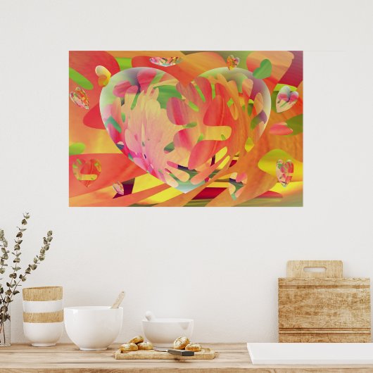 Herz und Blume Sonnenbrust-Farben Poster (Küche)