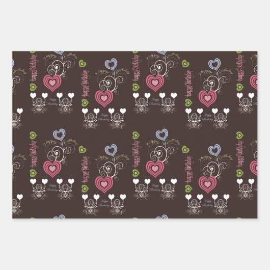 Herz und Blumengeburt Geschenkpapier Set (Vorderseite)