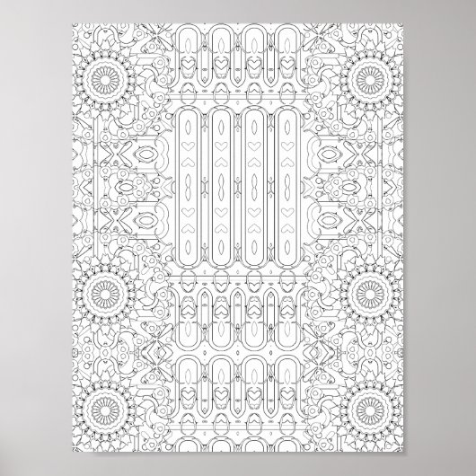 Herz- und Blumenmuster-Malvorlagen-Design Poster (Vorne)