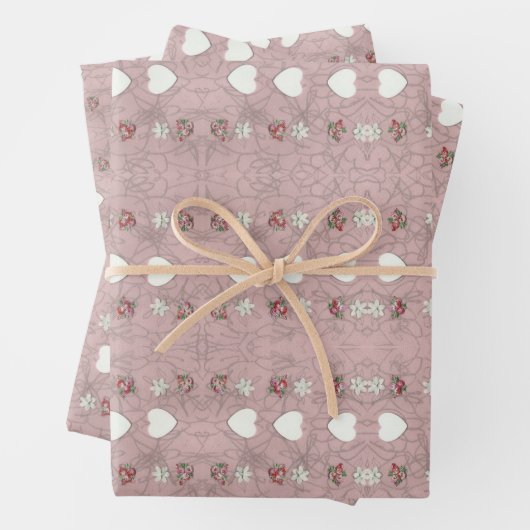 Herz und Blüten Geschenkpapier Set (Beispiel)