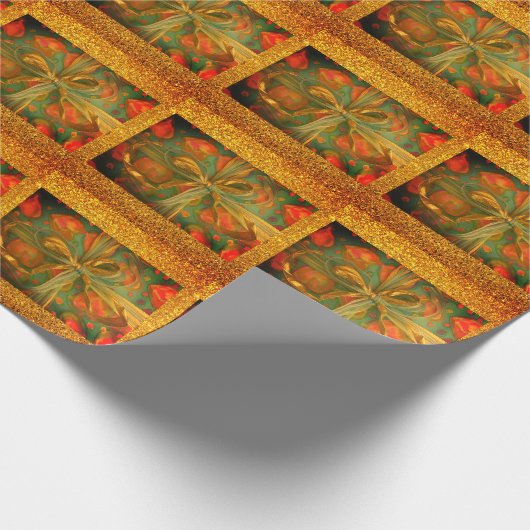 Herz- und Bugrot-grüner Glitzer Geschenkpapier (Ecke)