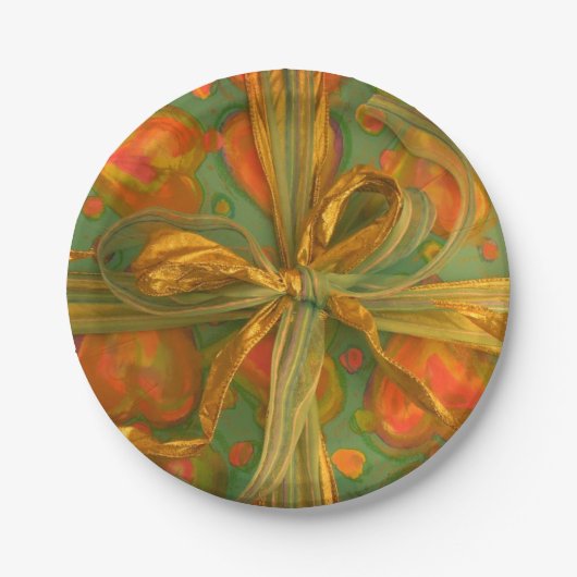 Herz und Bugrot und grünes Muster Pappteller (Vorderseite)