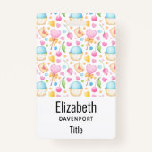 Herz und Cupcakes Süßes Aquarellmuster Ausweis (Vorderseite)