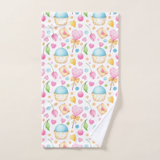 Herz und Cupcakes Süßes Aquarellmuster Badhandtuch Set (Handtuch)