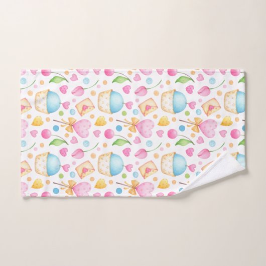 Herz und Cupcakes Süßes Aquarellmuster Badhandtuch Set (Handtuch)