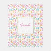 Herz und Cupcakes Süßes Aquarellmuster Fleecedecke (Vorderseite)