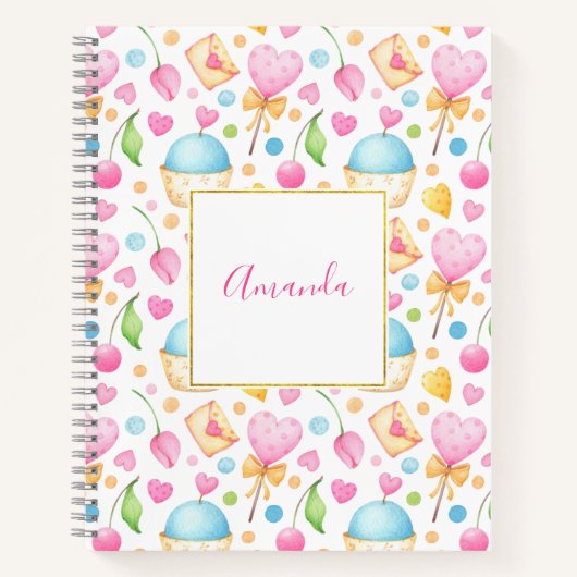 Herz und Cupcakes Süßes Aquarellmuster Notizblock (Vorderseite)