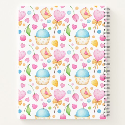 Herz und Cupcakes Süßes Aquarellmuster Notizblock (Rückseite)