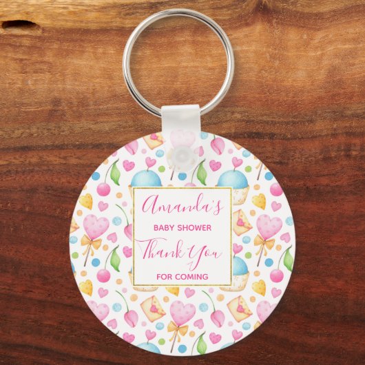 Herz und Cupcakes Süßes Aquarellmuster Schlüsselanhänger (Vorderseite)