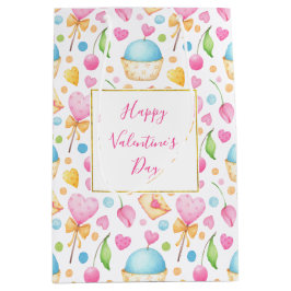 Herz und Cupcakes Wasserfarbenes Muster Valentine Mittlere Geschenktüte