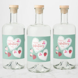 Herz und Erdbeeren Happy Valentines Day Alkoholflaschenetikett