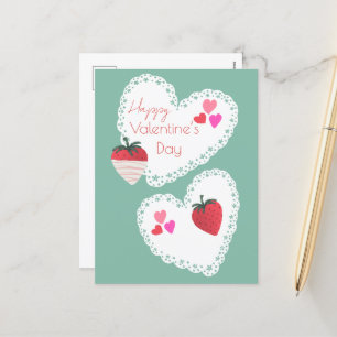Herz und Erdbeeren Happy Valentines Day Feiertagspostkarte