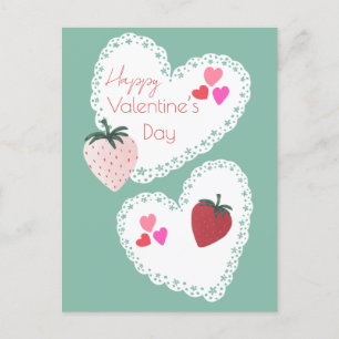 Herz und Erdbeeren Happy Valentines Day Feiertagspostkarte