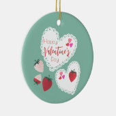 Herz und Erdbeeren Happy Valentines Day Keramik Ornament (Rechts)
