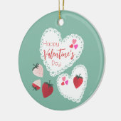 Herz und Erdbeeren Happy Valentines Day Keramik Ornament (Links)