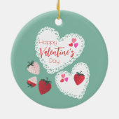 Herz und Erdbeeren Happy Valentines Day Keramik Ornament (Hinten)