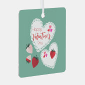 Herz und Erdbeeren Happy Valentines Day Ornament Aus Metall (Vorderseite Rechts)