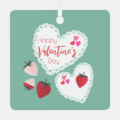 Herz und Erdbeeren Happy Valentines Day Ornament Aus Metall (Vorderseite)