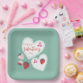 Herz und Erdbeeren Happy Valentines Day Pappteller (Party)