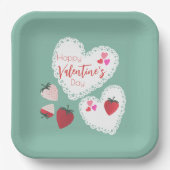 Herz und Erdbeeren Happy Valentines Day Pappteller (Vorderseite)