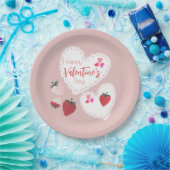 Herz und Erdbeeren Happy Valentines Day Pappteller (Party)