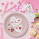 Herz und Erdbeeren Happy Valentines Day Pappteller (Party)