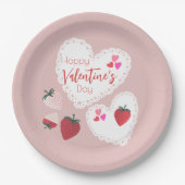 Herz und Erdbeeren Happy Valentines Day Pappteller (Vorderseite)