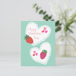 Herz und Erdbeeren Happy Valentines Day Postkarte