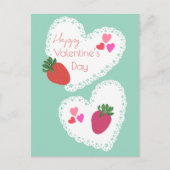Herz und Erdbeeren Happy Valentines Day Postkarte (Vorderseite)
