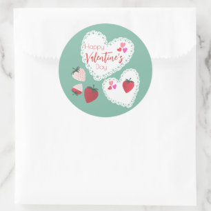 Herz und Erdbeeren Happy Valentines Day Runder Aufkleber