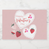 Herz und Erdbeeren Happy Valentines Day Schaumweinetikett (Einzelnes Label)