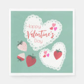 Herz und Erdbeeren Happy Valentines Day Serviette (Vorderseite)