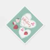 Herz und Erdbeeren Happy Valentines Day Serviette (Ecke)
