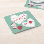 Herz und Erdbeeren Happy Valentines Day Untersetzer (angewinkelt)