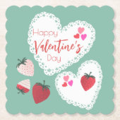 Herz und Erdbeeren Happy Valentines Day Untersetzer (Vorderseite)