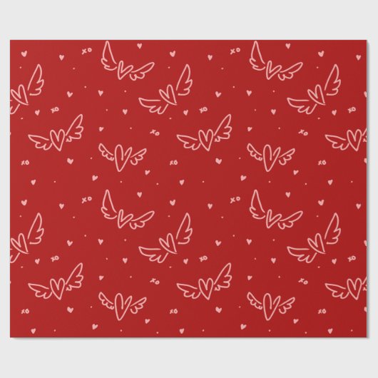 Herz und Flügel in Rot Geschenkpapier (Flach)
