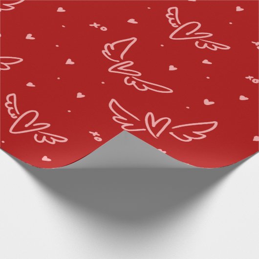 Herz und Flügel in Rot Geschenkpapier (Ecke)