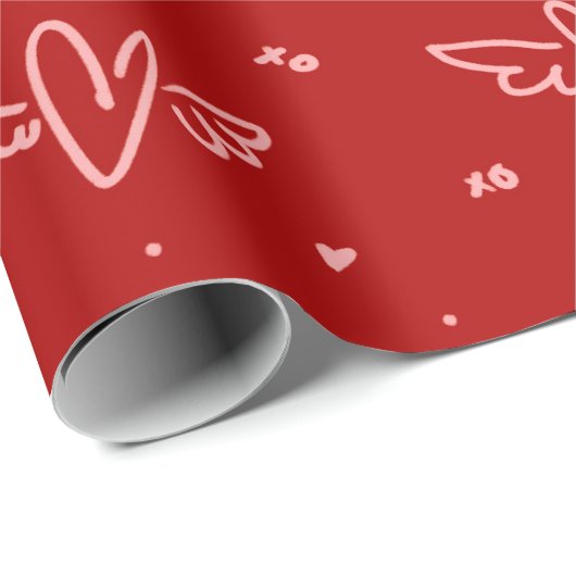 Herz und Flügel in Rot Geschenkpapier (Rolleneckpunkt)