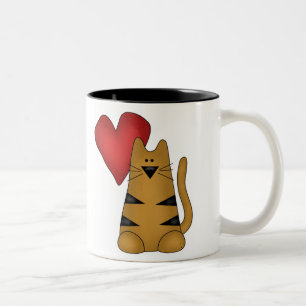 Herz und gestreifte Katze Zweifarbige Tasse