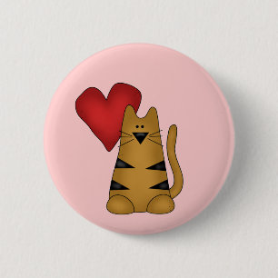 Herz und gestreifte Katzen-T-Shirts und Geschenke Button