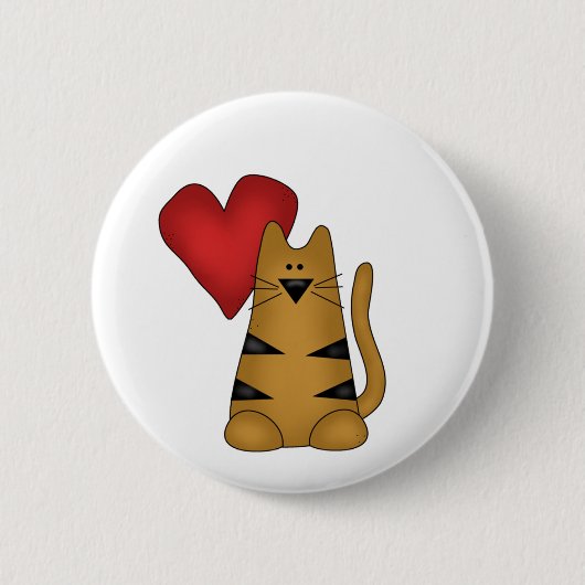 Herz und gestreifte Katzen-T-Shirts und Geschenke Button (Vorderseite)