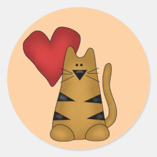 Herz und gestreifte Katzen-T-Shirts und Geschenke Runder Aufkleber