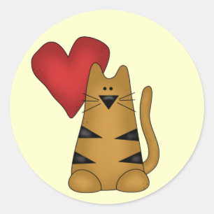 Herz und gestreifte Katzenhemden und -geschenke Runder Aufkleber