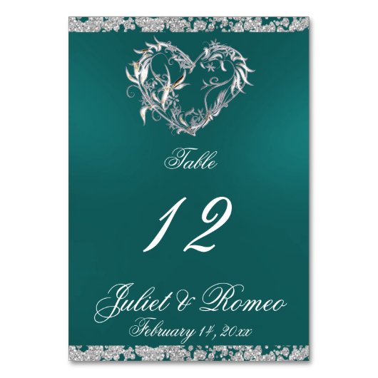 Herz und Glitzer - Aquamarine Tischnummer (Vorderseite)