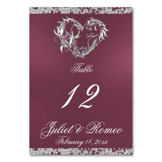 Herz und Glitzer - Lavendel Tischnummer (Rückseite)