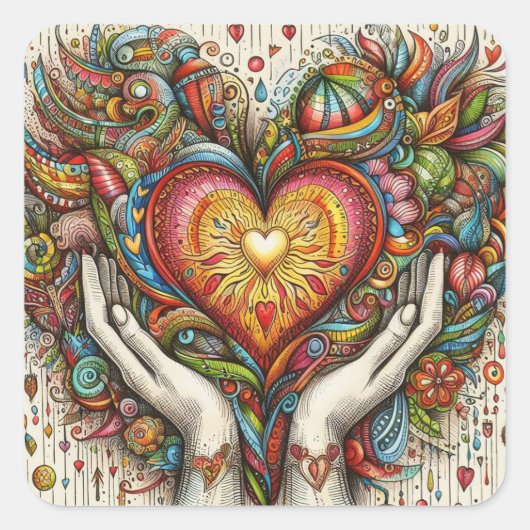 Herz und Hände Quadratischer Aufkleber (Vorderseite)