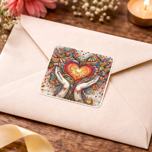 Herz und Hände Quadratischer Aufkleber